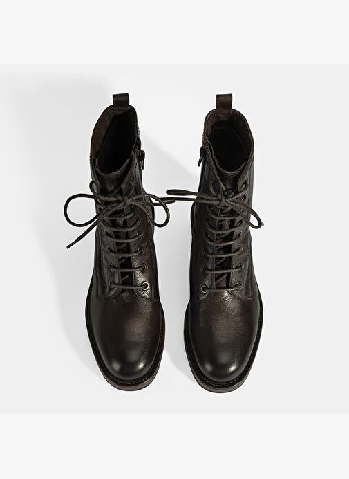 Kadın Kahve Bağcıklı Deri Postal Bot - Görsel 8