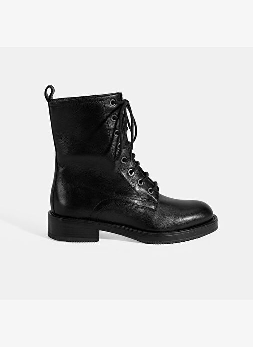 Kadın Siyah Bağcıklı Deri Postal Bot - Görsel 3