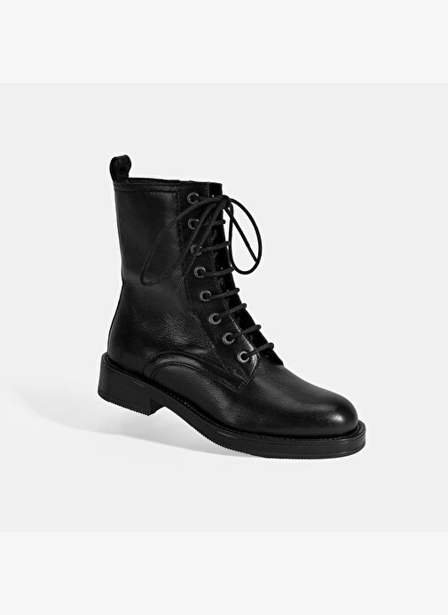 Kadın Siyah Bağcıklı Deri Postal Bot - Görsel 6