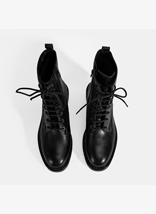 Kadın Siyah Bağcıklı Deri Postal Bot - Görsel 8