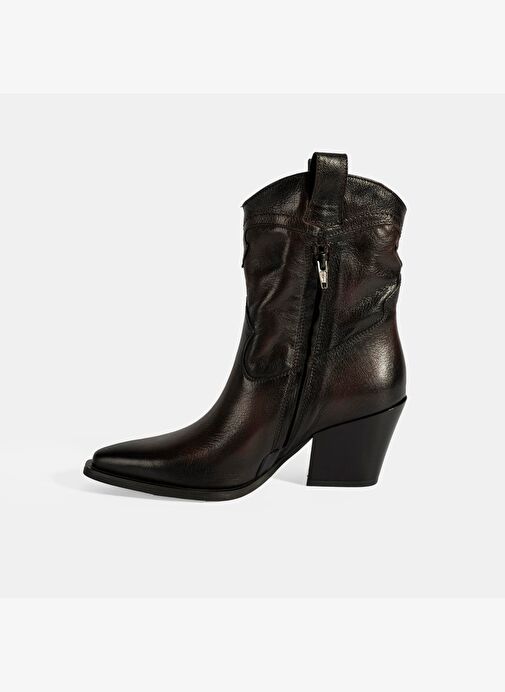 Kadın Kahve Kalın Topuklu Deri Bot - Görsel 4