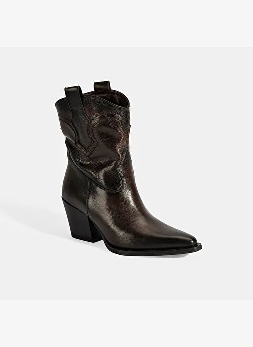 Kadın Kahve Kalın Topuklu Deri Bot - Görsel 6