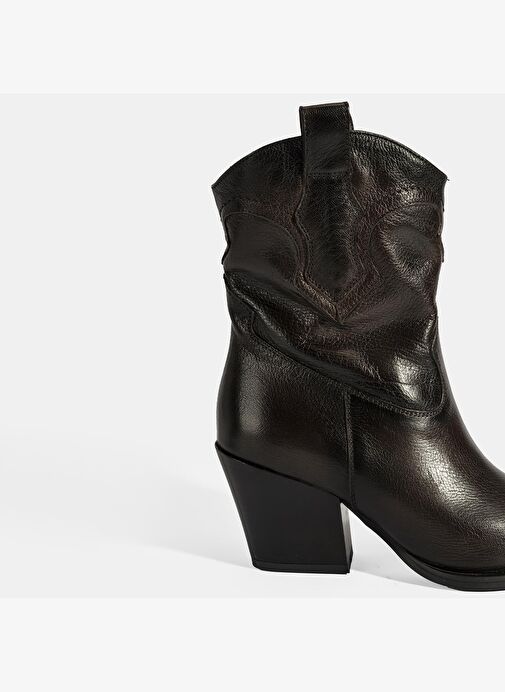 Kadın Kahve Kalın Topuklu Deri Bot - Görsel 7