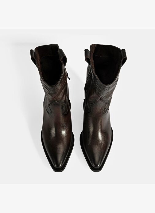 Kadın Kahve Kalın Topuklu Deri Bot - Görsel 9