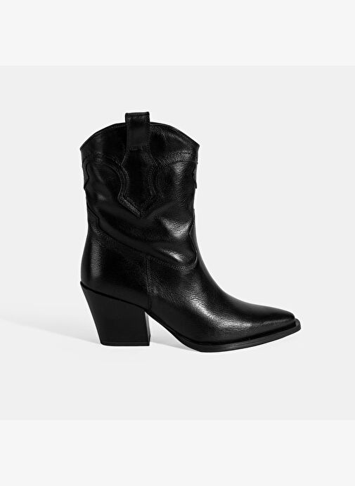 Kadın Siyah Kalın Topuklu Deri Bot - Görsel 2
