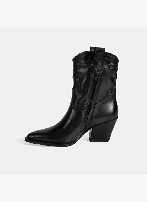 Kadın Siyah Kalın Topuklu Deri Bot - Görsel 4