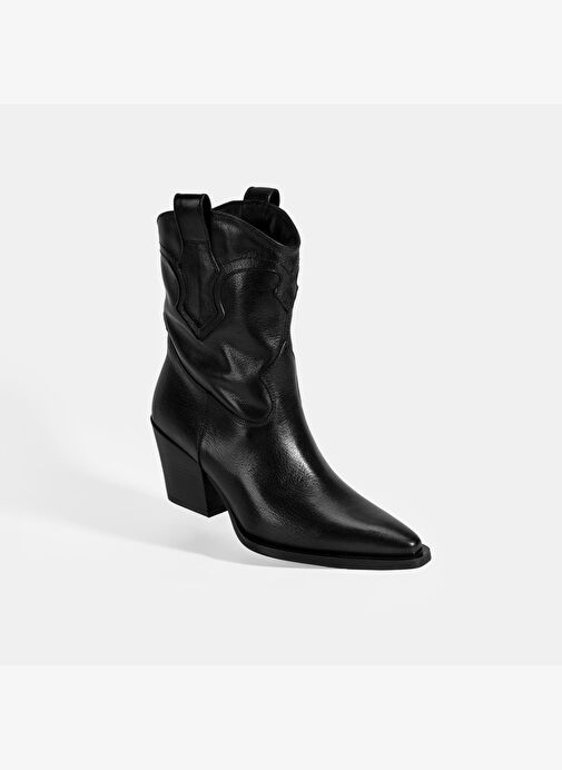 Kadın Siyah Kalın Topuklu Deri Bot - Görsel 5