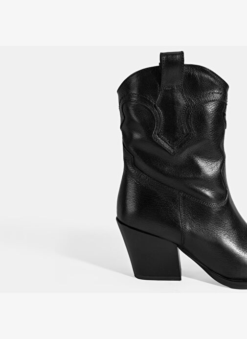 Kadın Siyah Kalın Topuklu Deri Bot - Görsel 6