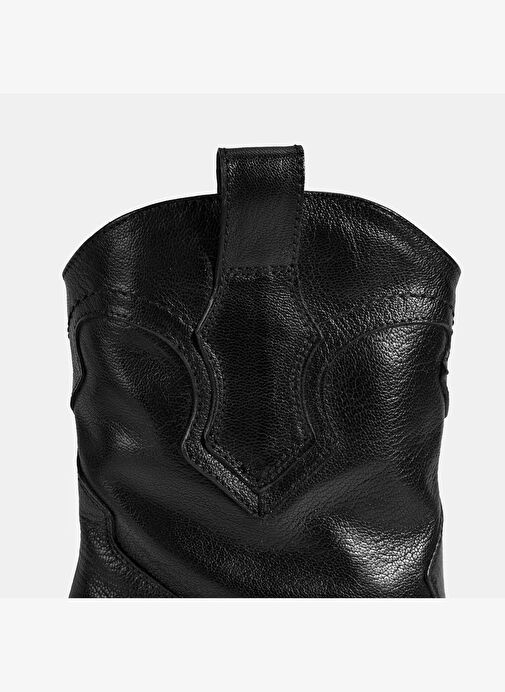 Kadın Siyah Kalın Topuklu Deri Bot - Görsel 7