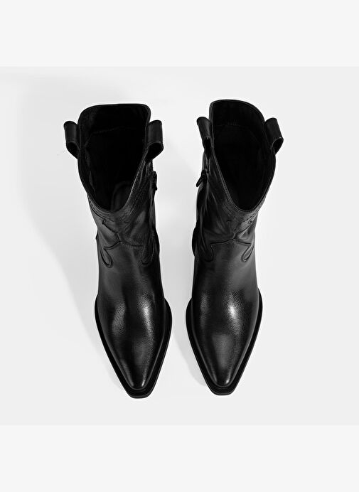 Kadın Siyah Kalın Topuklu Deri Bot - Görsel 8