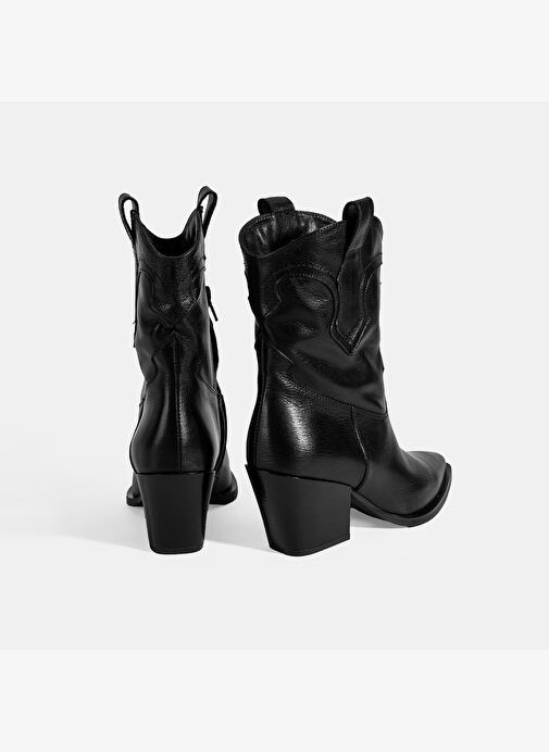 Kadın Siyah Kalın Topuklu Deri Bot - Görsel 9