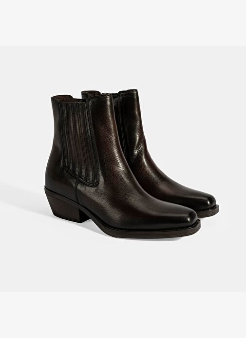 Kadın Kahve Topuklu Deri Bot - Görsel 3