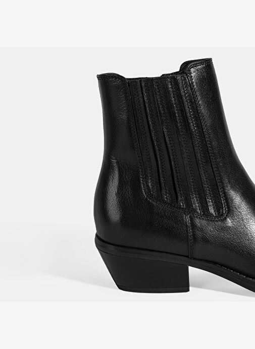 Kadın Siyah Topuklu Deri Bot - Görsel 7