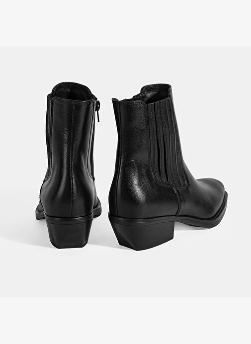 Kadın Siyah Topuklu Deri Bot - Görsel 9