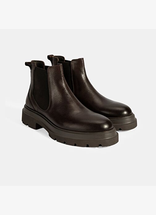 Erkek Kahve Lastik Detaylı Deri Bot - Görsel 2