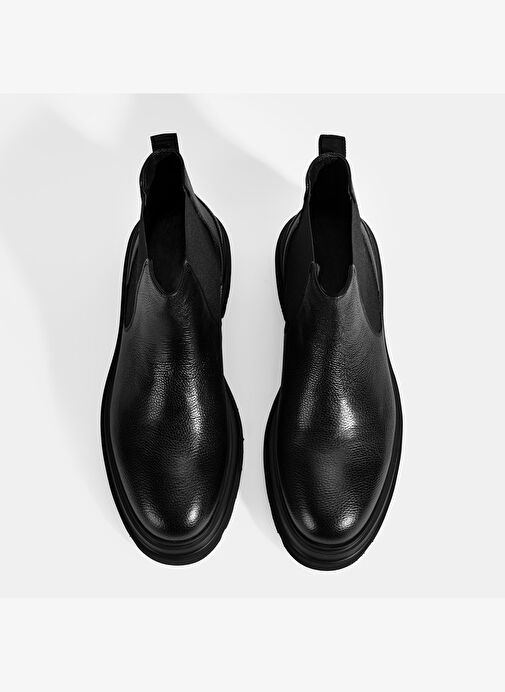 Erkek Siyah Lastik Detaylı Deri Bot - Görsel 8