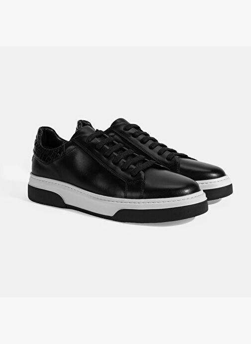 Erkek Siyah Bağcıklı Deri Spor Ayakkabı - Görsel 2