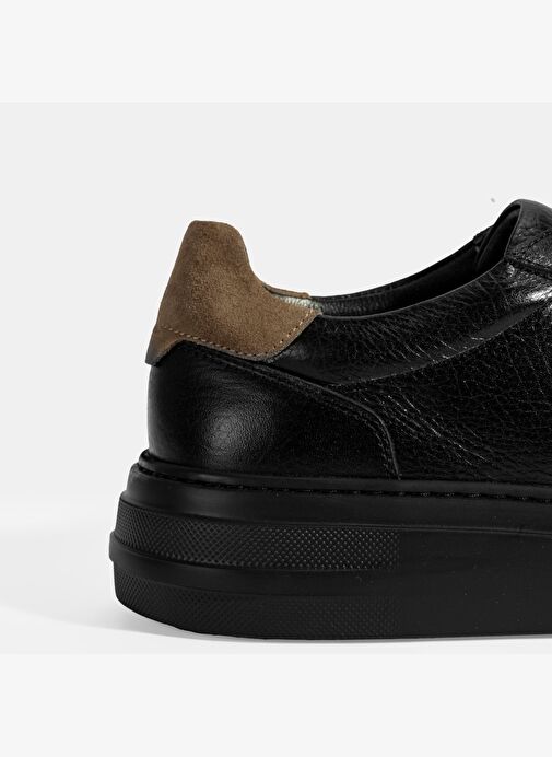 Erkek Siyah Bağcıklı Deri Sneaker - Görsel 7