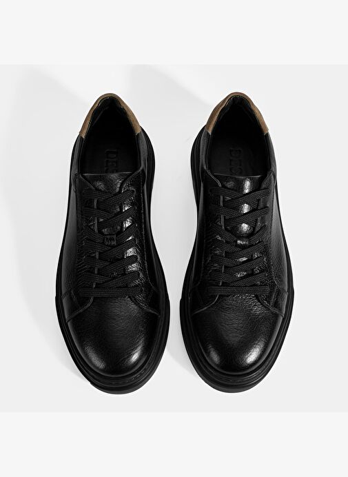 Erkek Siyah Bağcıklı Deri Sneaker - Görsel 8