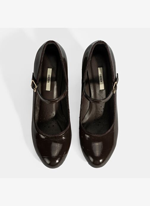 Kadın Kahve Ayarlanabilir Metal Tokalı Mary Jane Topuklu Ayakkabı - Görsel 8