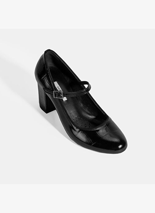 Kadın Siyah Ayarlanabilir Metal Tokalı Mary Jane Topuklu Ayakkabı - Görsel 6