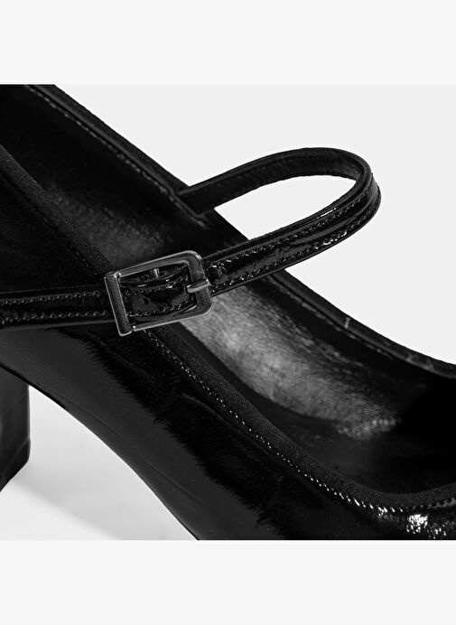 Kadın Siyah Ayarlanabilir Metal Tokalı Mary Jane Topuklu Ayakkabı - Görsel 7