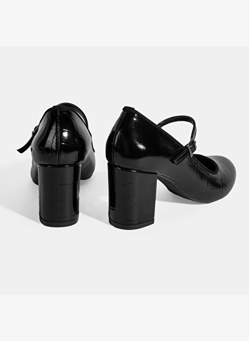 Kadın Siyah Ayarlanabilir Metal Tokalı Mary Jane Topuklu Ayakkabı - Görsel 9
