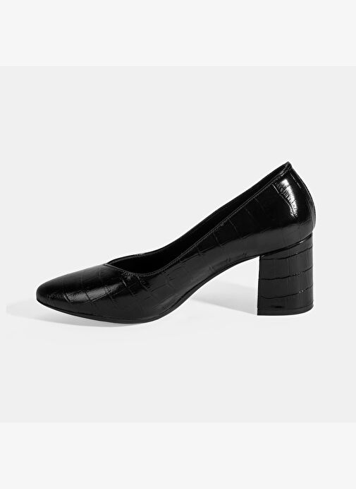 Kadın Siyah Kroko Baskılı Topuklu Klasik Ayakkabı - Görsel 4