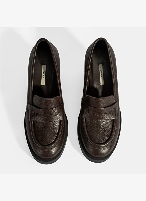 Kadın Kahve Kalın Topuklu Deri Loafer - Görsel 8