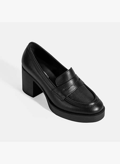 Kadın Siyah Kalın Topuklu Deri Loafer - Görsel 6