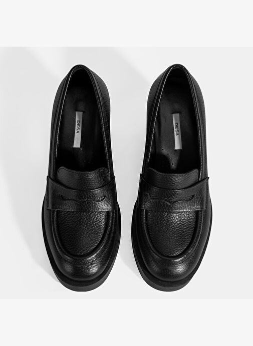 Kadın Siyah Kalın Topuklu Deri Loafer - Görsel 8