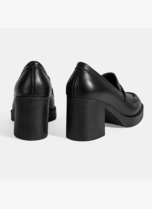 Kadın Siyah Kalın Topuklu Deri Loafer - Görsel 9