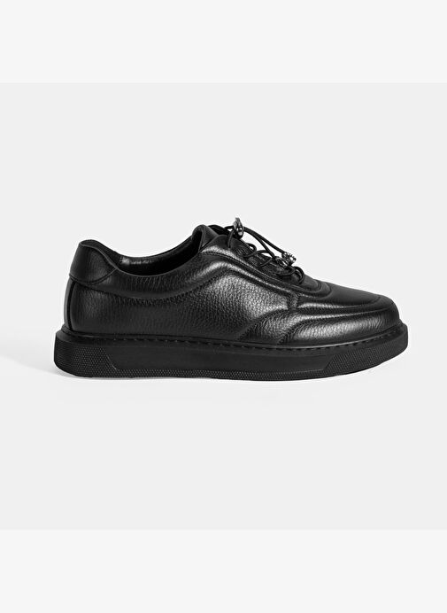 Kadın Siyah Bağcıklı Deri Sneaker - Görsel 3