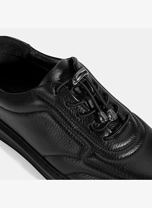 Kadın Siyah Bağcıklı Deri Sneaker - Görsel 7