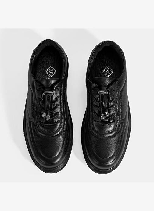 Kadın Siyah Bağcıklı Deri Sneaker - Görsel 8