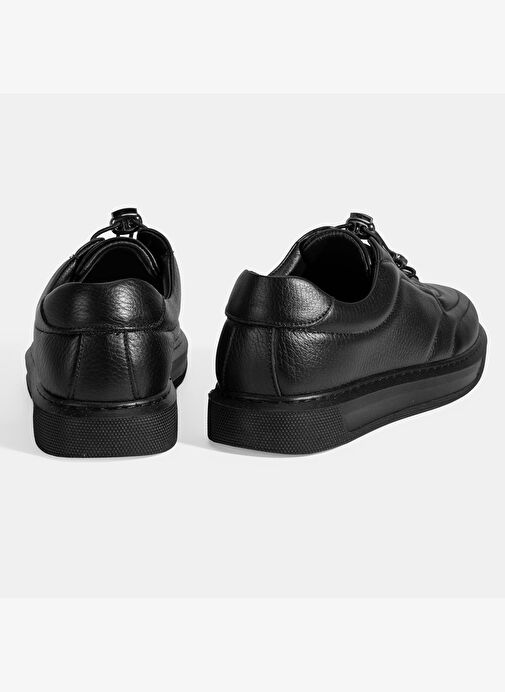 Kadın Siyah Bağcıklı Deri Sneaker - Görsel 9