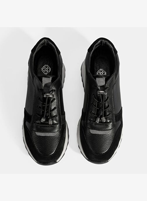 Kadın Siyah Bağcıklı Deri Spor Ayakkabı - Görsel 8
