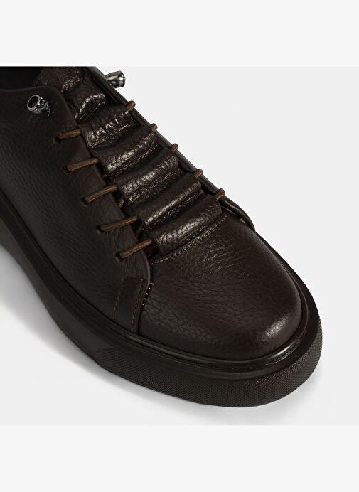 Kadın Kahve Bağcıklı Deri Spor Ayakkabı - Görsel 7