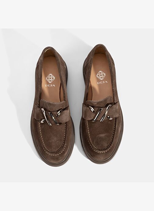 Kadın Kahve Metal Toka Detaylı Süet Loafer - Görsel 9