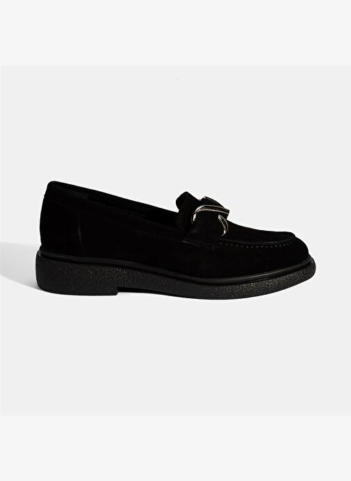 Kadın Siyah Metal Toka Detaylı Süet Loafer - Görsel 3