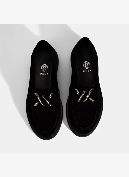 Kadın Siyah Metal Toka Detaylı Süet Loafer - Görsel 8