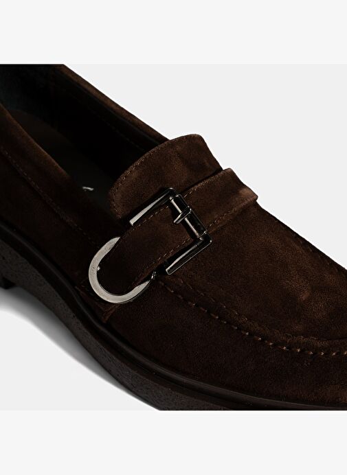 Kadın Kahve Metal Toka Detaylı Süet Loafer - Görsel 7