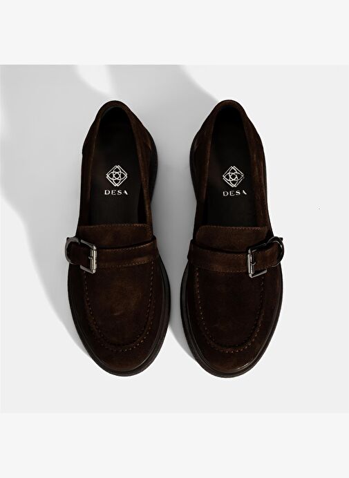 Kadın Kahve Metal Toka Detaylı Süet Loafer - Görsel 9