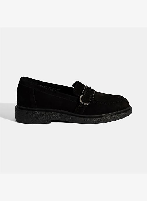 Kadın Siyah Metal Toka Detaylı Süet Loafer - Görsel 3