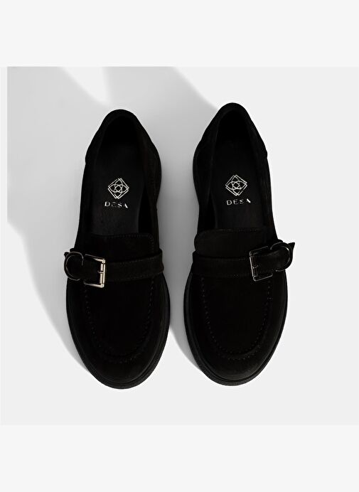 Kadın Siyah Metal Toka Detaylı Süet Loafer - Görsel 8