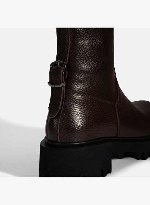 Kadın Kahve Kalın Tabanlı Deri Bot - Görsel 7