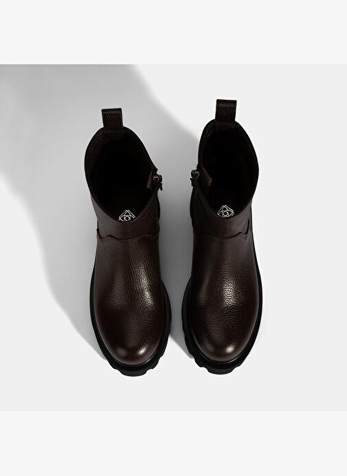 Kadın Kahve Kalın Tabanlı Deri Bot - Görsel 8