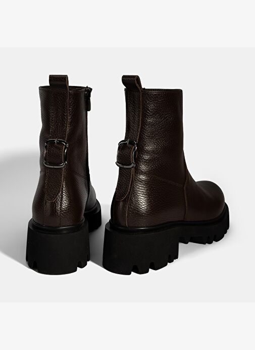 Kadın Kahve Kalın Tabanlı Deri Bot - Görsel 9