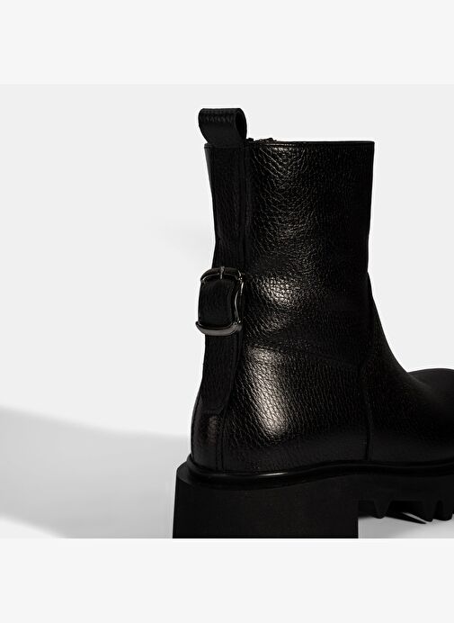 Kadın Siyah Kalın Tabanlı Deri Bot - Görsel 7