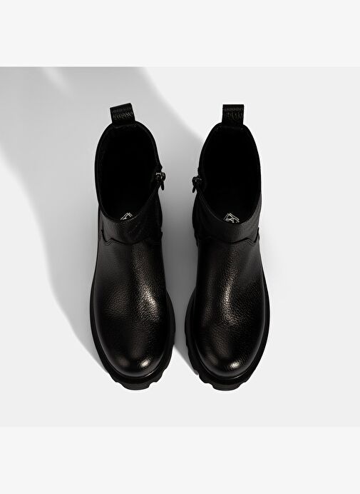 Kadın Siyah Kalın Tabanlı Deri Bot - Görsel 8